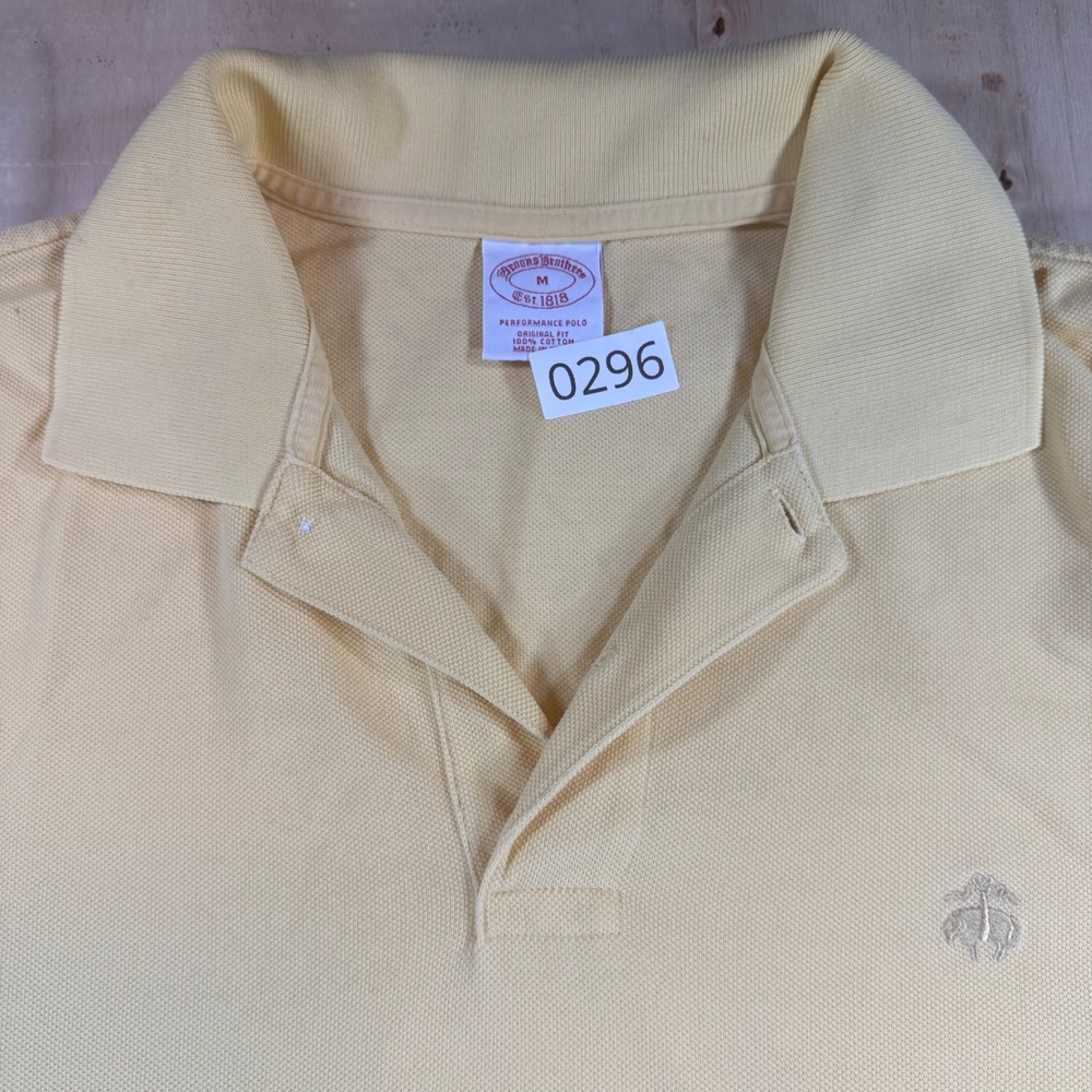 Brooks Brothers Mens Medium Original Fit Performance Polo Shirt Yellow Cotton - Picture 2 of 5